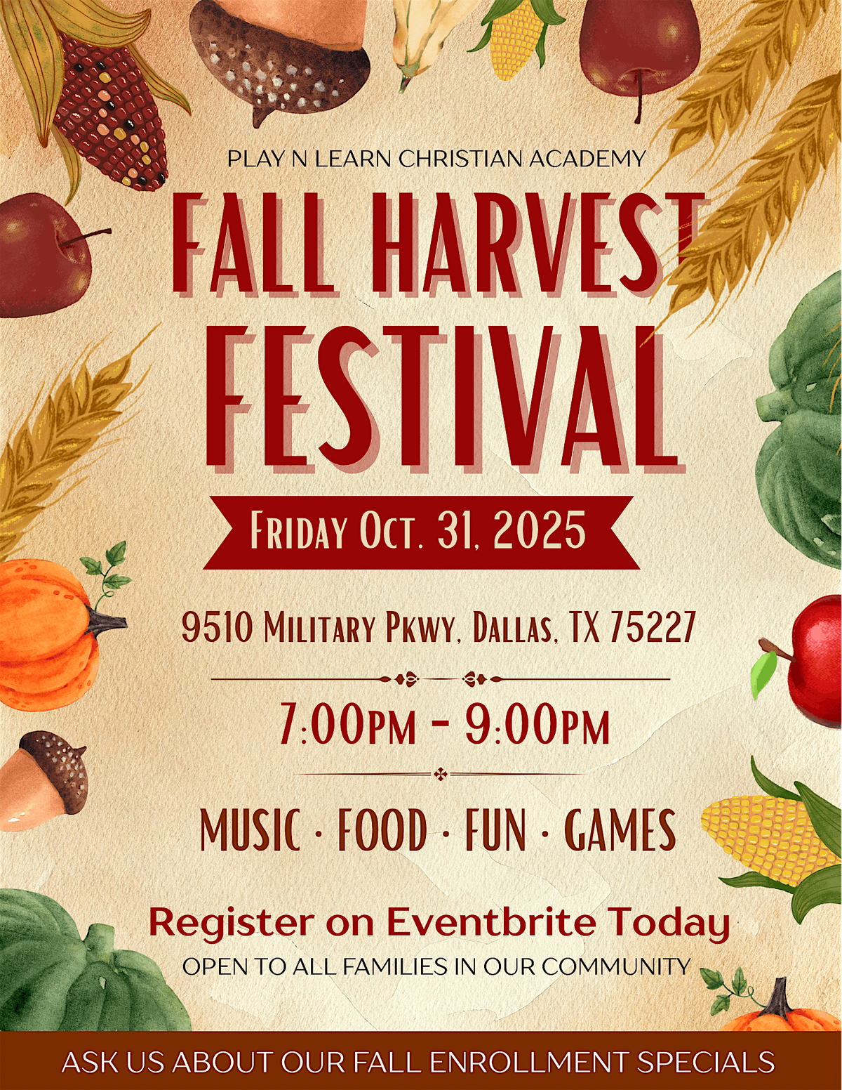 Play-N-Learn Christian Academy Fall Harvest Festival, 31 October | Event in Dallas | AllEvents