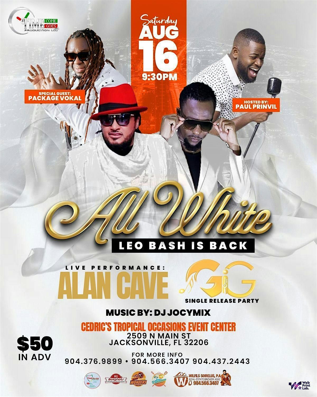ALL-WHITE LEO BASH - ALAN CAVE & GIG Single Release Party, 17 August | Event in Jacksonville | AllEvents