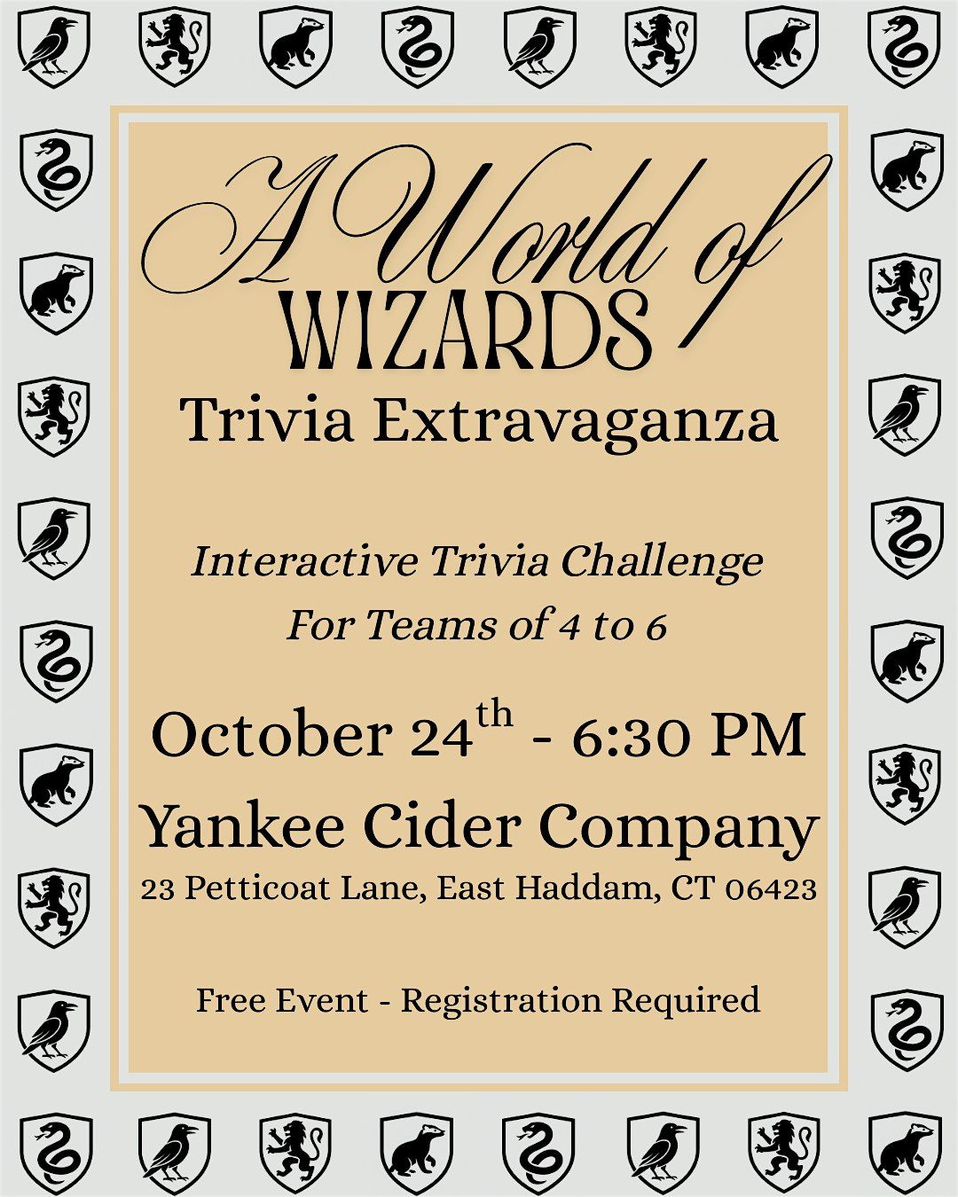 "A World of Wizards" Interactive Trivia Night at Yankee Cider Co., 24 October | Event in East Haddam