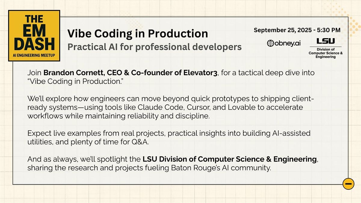Vibe Coding in Production, 25 September | Event in Baton Rouge | AllEvents