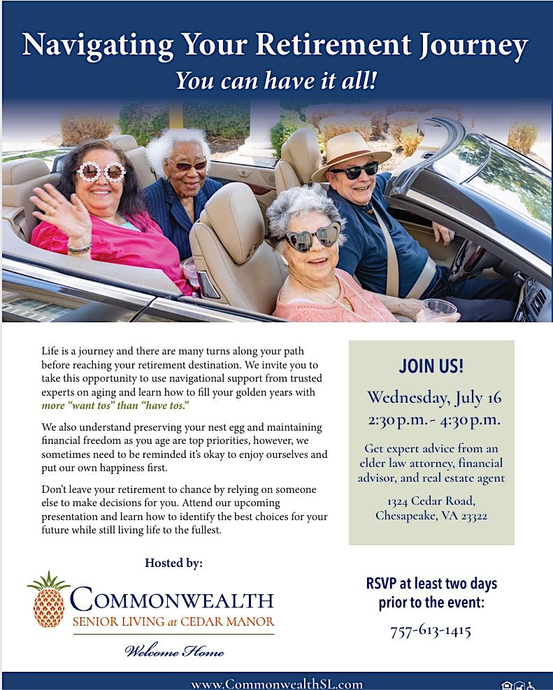 Navigating Your Retirement, 16 July | Event in Chesapeake | AllEvents