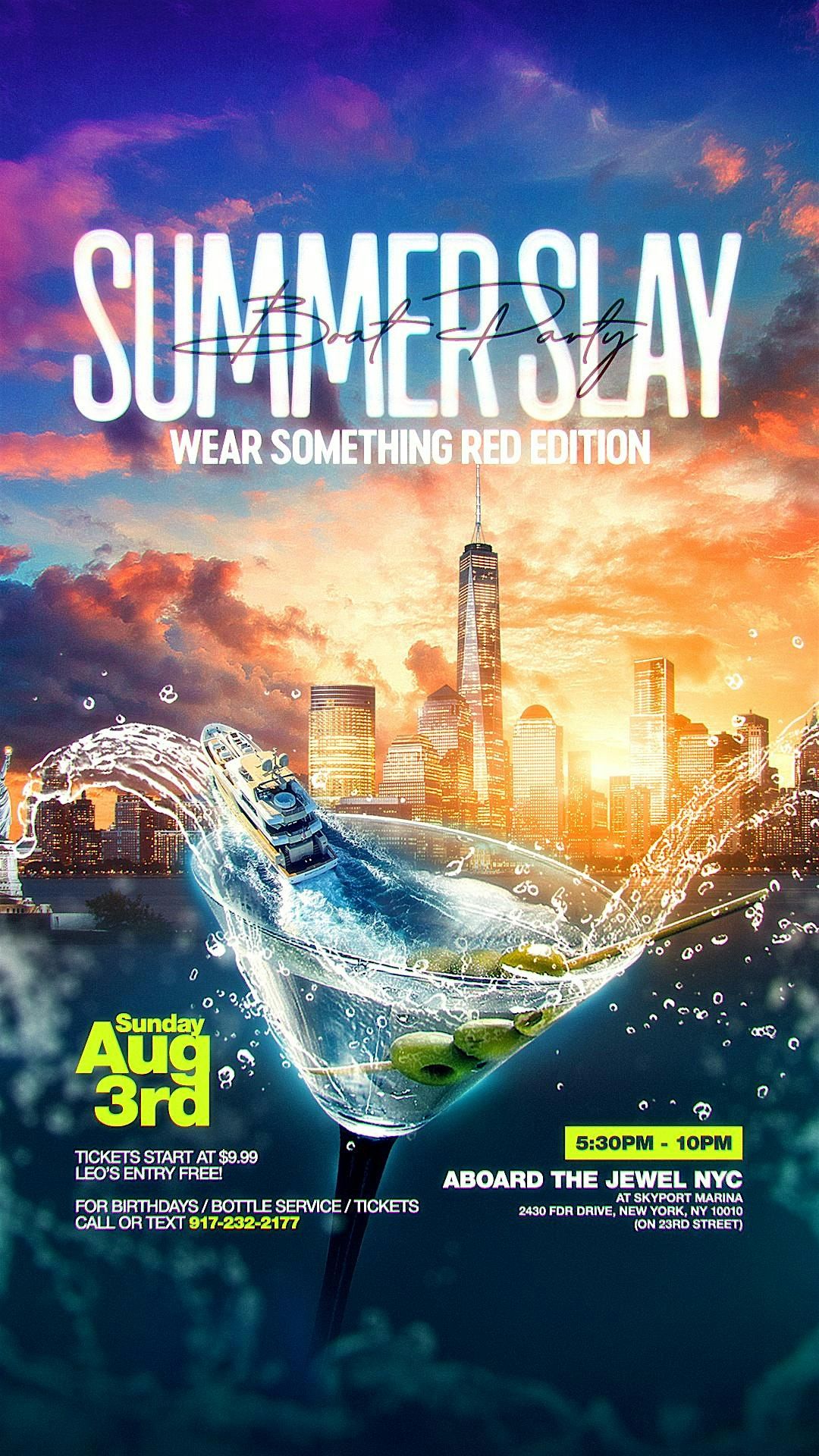 Summer Slay Boat Party: Wear Something Red Edition Aboard The Jewel NYC, 3 August | Event in New York | AllEvents