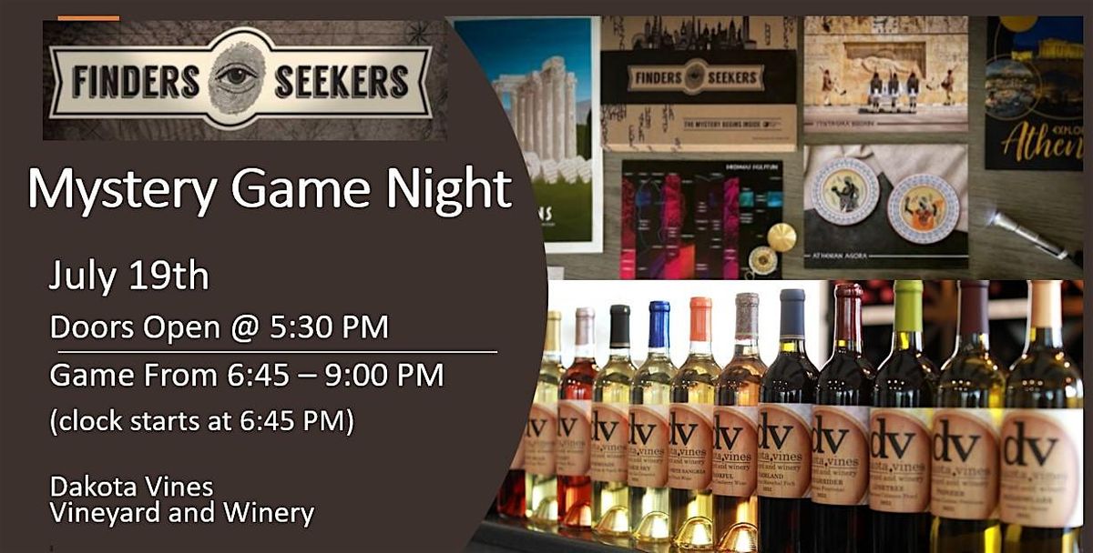 Dakota Vines’ Finders Seekers Mystery Game Night, 19 July | Event in Colfax | AllEvents