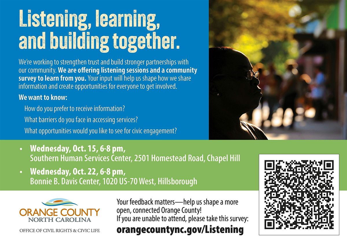 Listening, Learning, and Building Together, 15 October | Event in Chapel Hill | AllEvents
