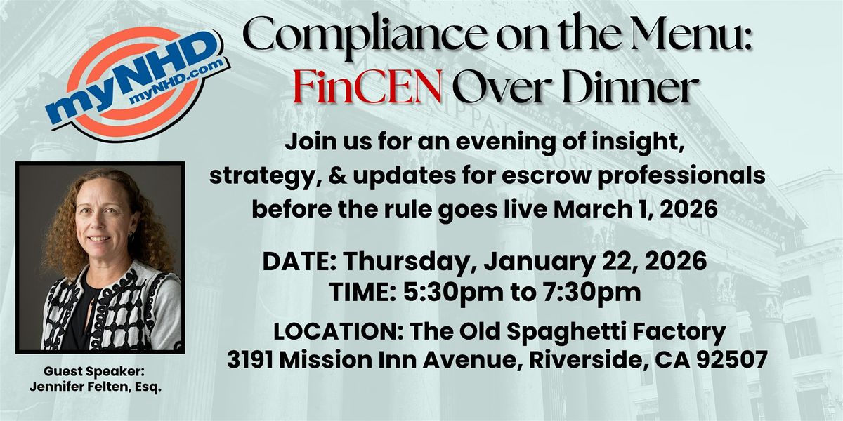 FinCEN - Compliance on the Menu:  FinCEN Over Dinner, 22 January | Event in Riverside | AllEvents