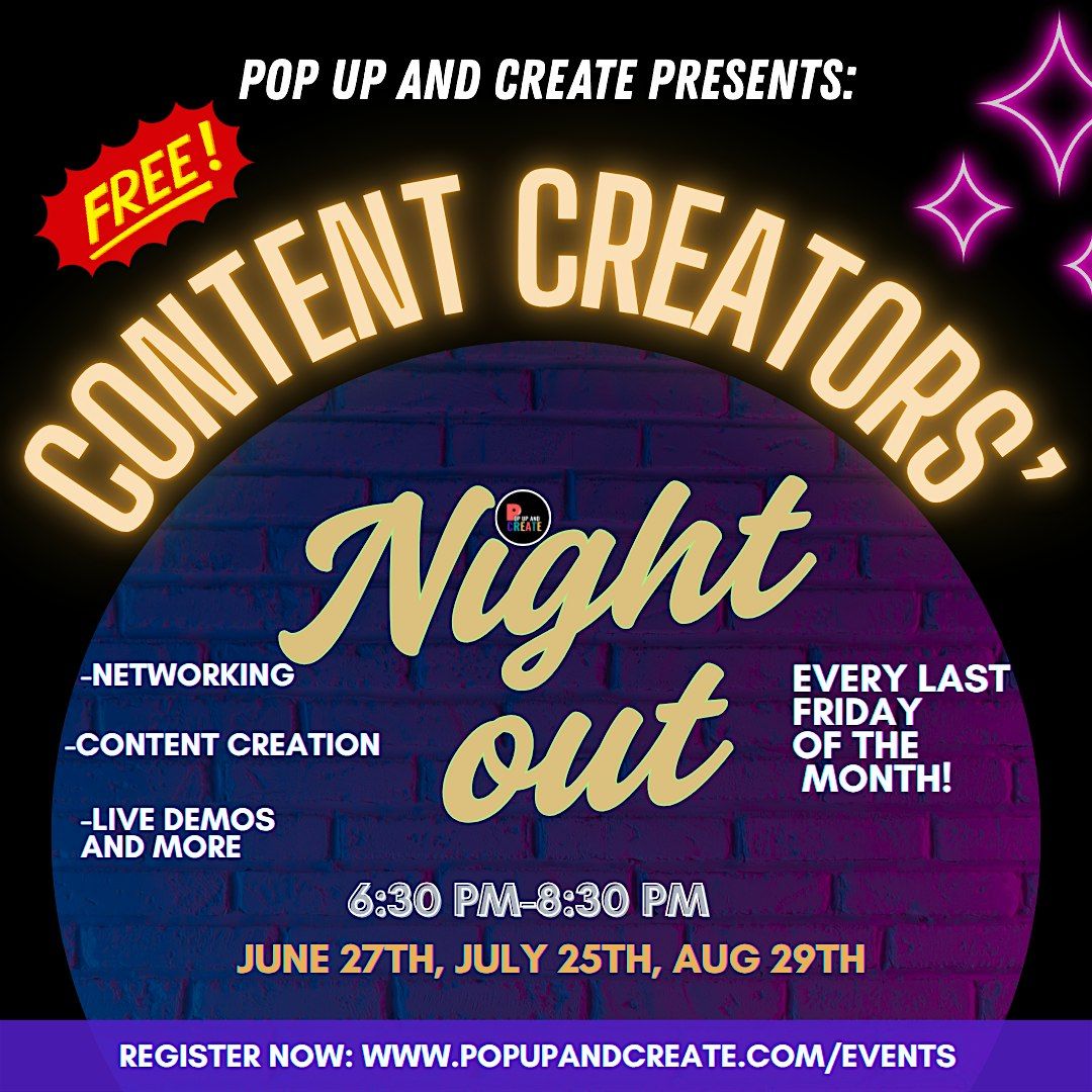 Content Creators Night Out at Pop Up And Create, 25 July | Event in Marietta | AllEvents