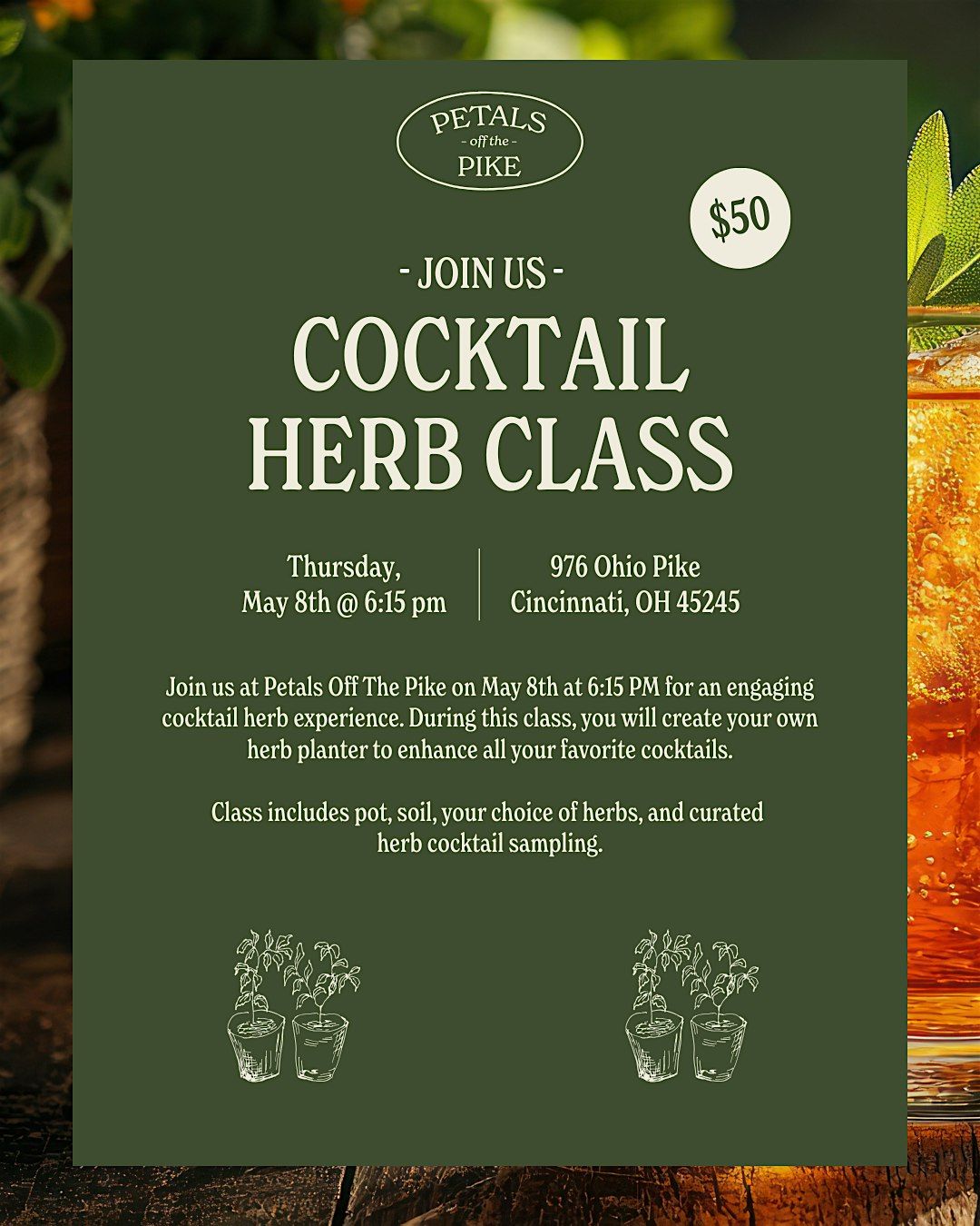 Cocktail Herb Planter Class, 8 May | Event in Cincinnati | AllEvents