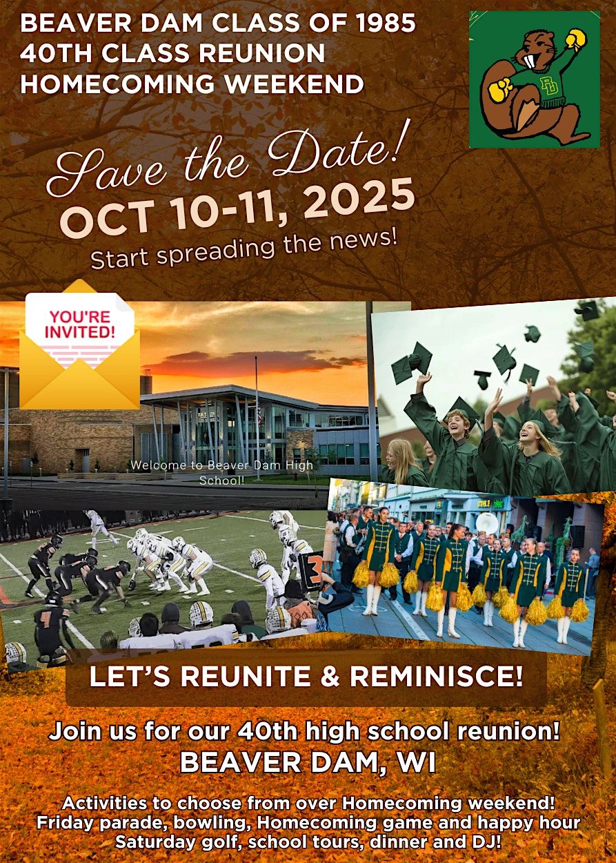 BDHS Class of 1985 40th Class Reunion, 11 October | Event in Beaver Dam | AllEvents