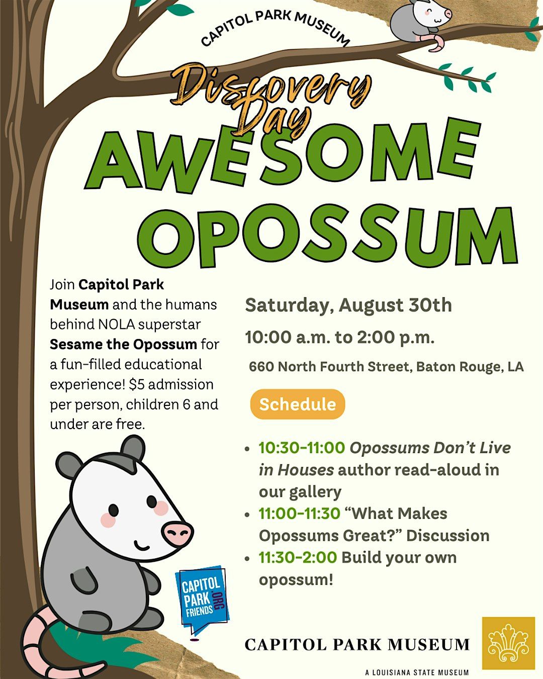 Discovery Day: Awesome Opossum, 30 August | Event in Baton Rouge | AllEvents