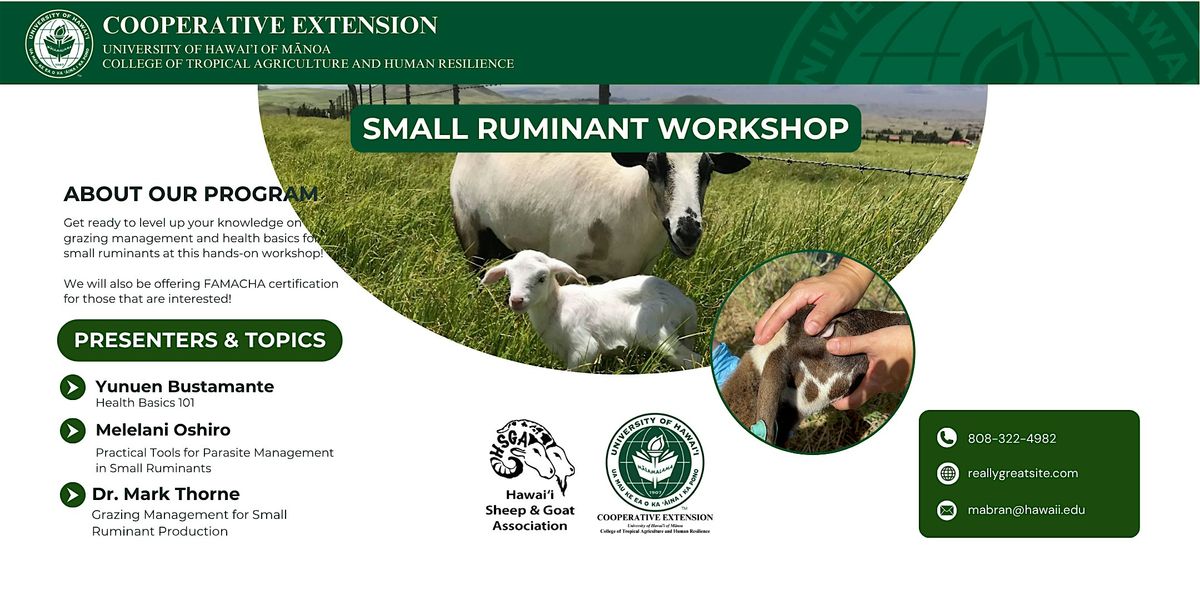 Small Ruminant Workshop: Grazing Management & Health Basics 101, 15 August | Event in Kapaʻa | AllEvents