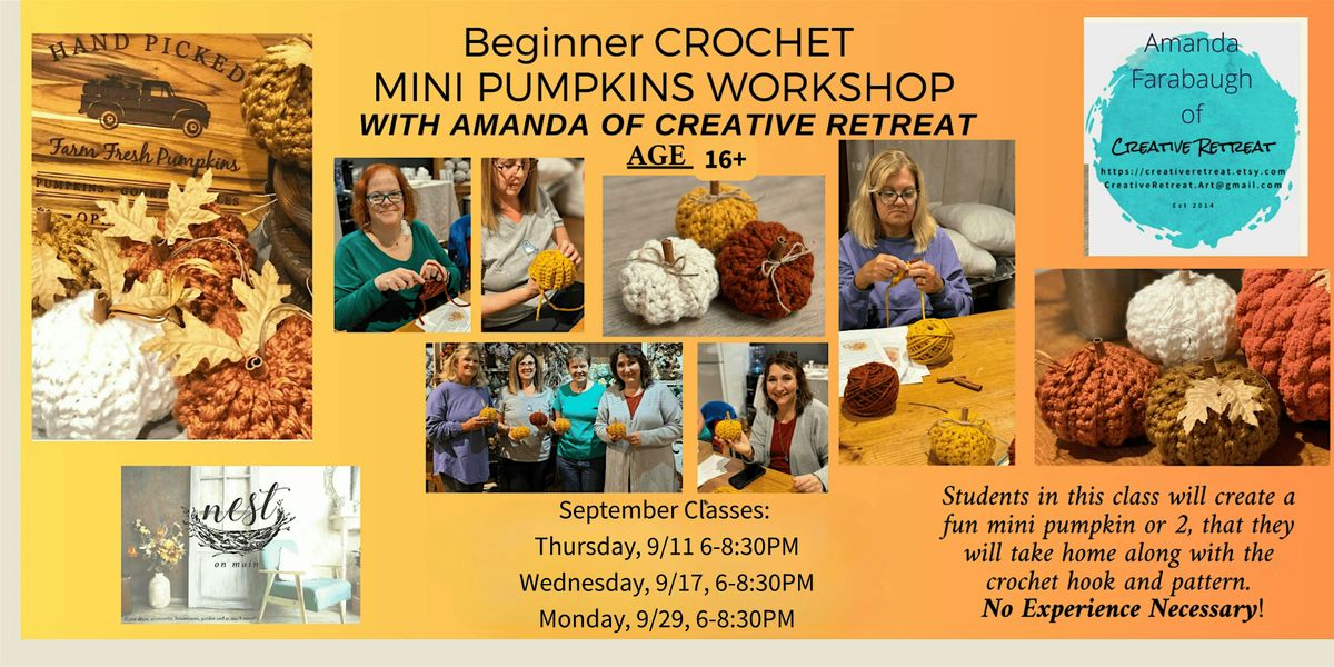 Beginner Learn to Crochet Mini Pumpkins Class w/Amanda of Creative Retreat, 17 September | Event in Northport