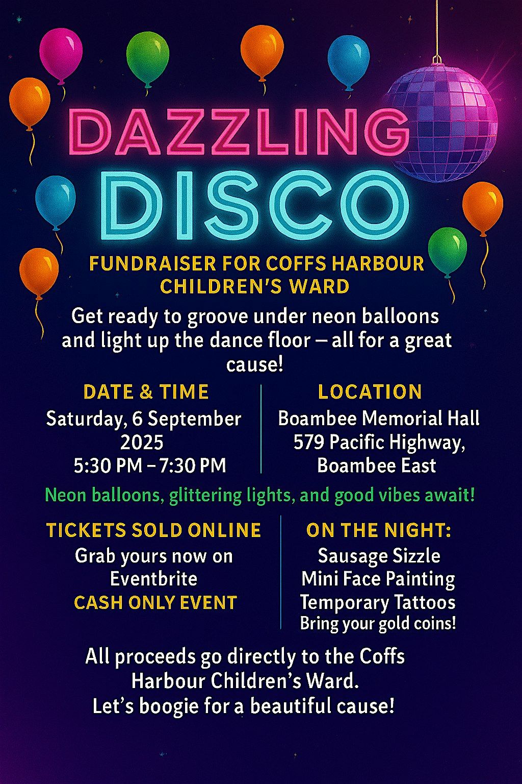 Dazzling Disco - Fundraiser for Coffs Harbour Children’s Ward!, 6 September | Event in Boambee | AllEvents