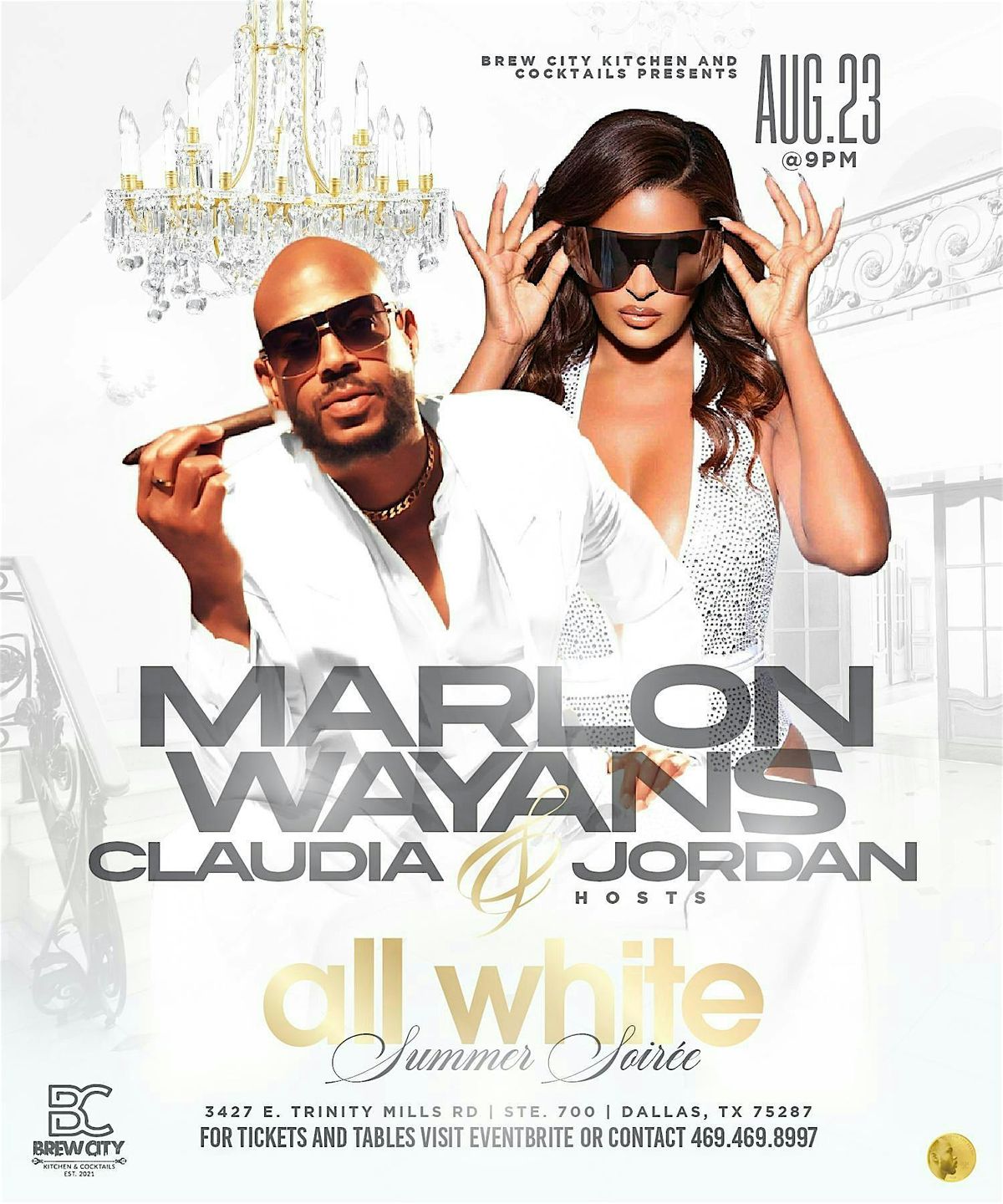 Marlon Wayans & Claudia Jordan All White Soiree at Brew City **Aug, 23rd**, 23 August | Event in Dallas
