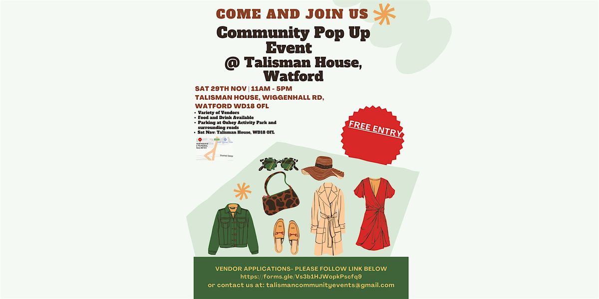 COMMUNITY POP -UP EVENT...  SATURDAY 29TH NOVEMBER.  NOT TO BE MISSED!, 29 November | Event in Watford | AllEvents