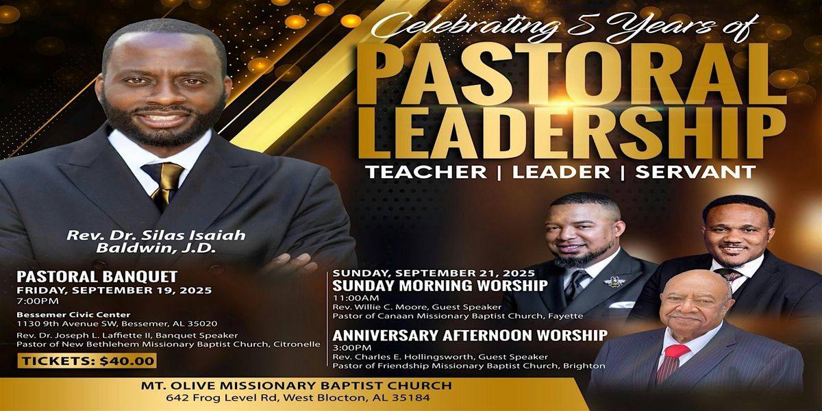 Rev. Dr. Silas Isaiah Baldwin, J.D. 5th Pastoral Anniversary Banquet, 19 September | Event in Bessemer | AllEvents