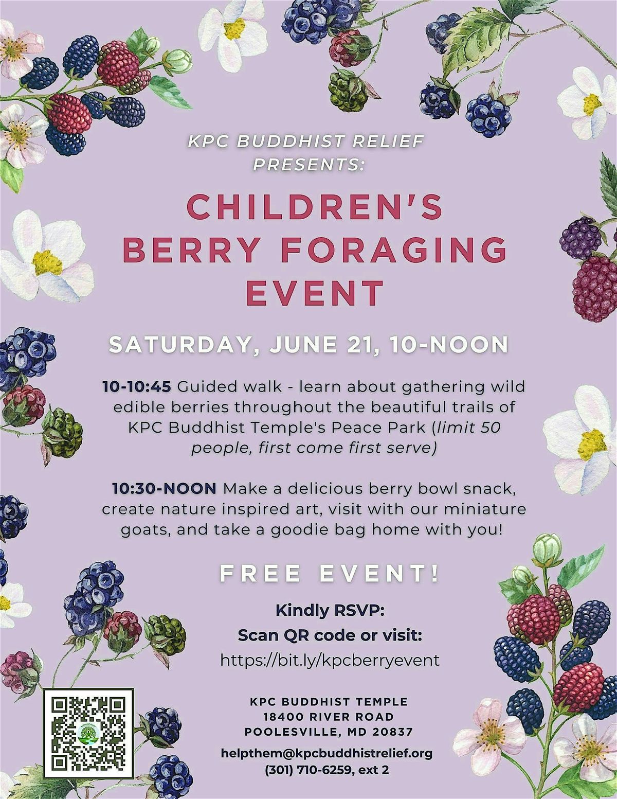 Berry Foraging for Children with KPC Buddhist Relief, 21 June | Event in Poolesville | AllEvents