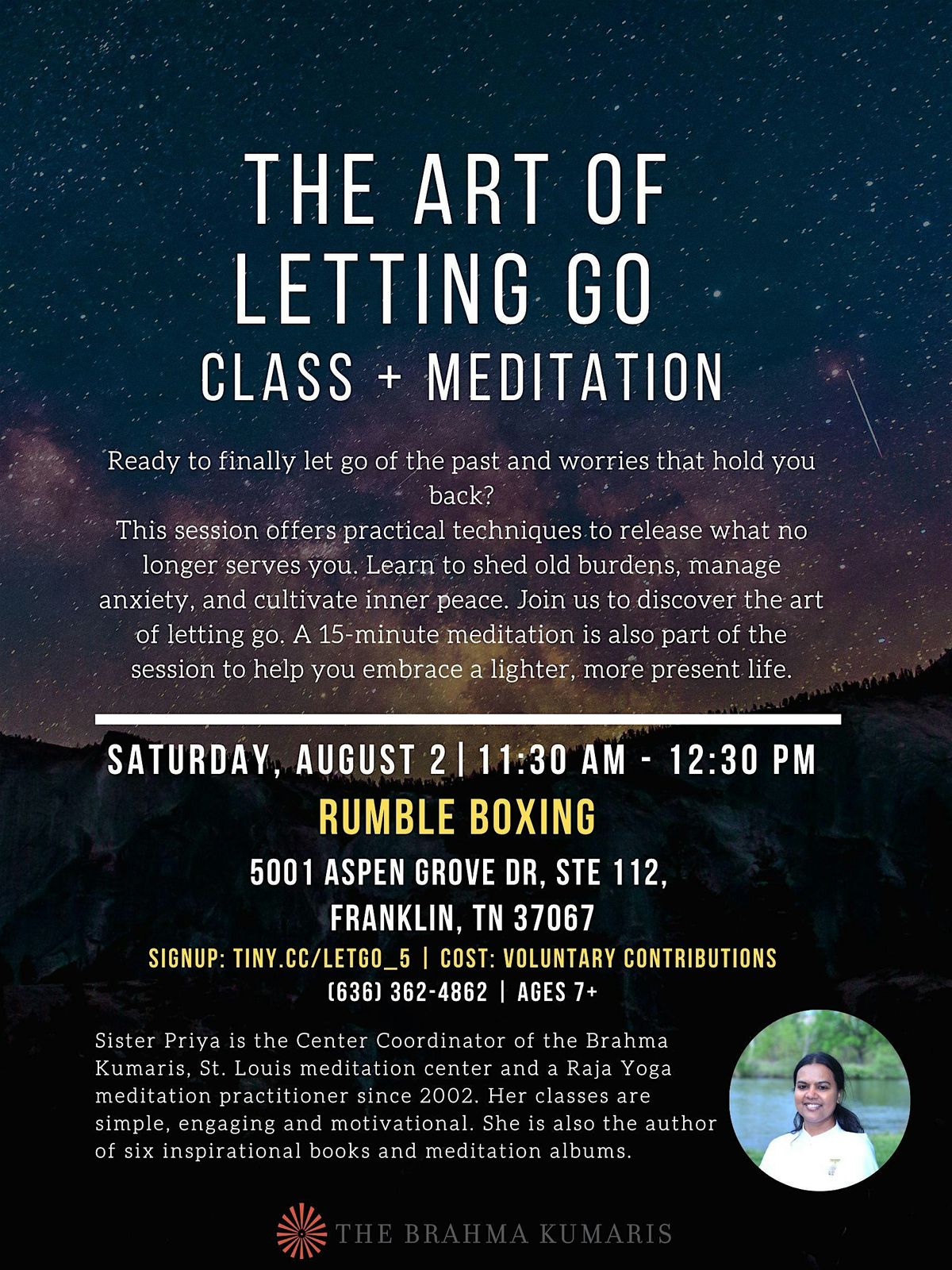 Nashville - The Art of Letting Go Class with Meditation, 2 August | Event in Franklin | AllEvents