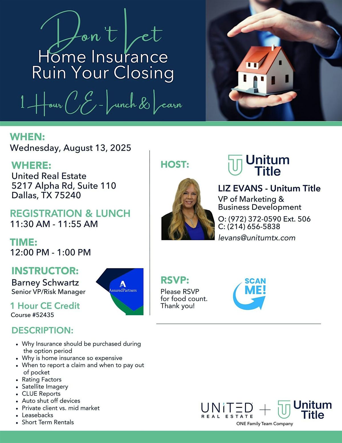 Don't Let Home Insurance Ruin Your Closing 1 Hour CE Lunch & Learn, 13 August | Event in Dallas | AllEvents