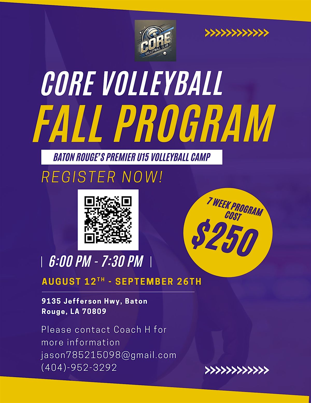 CORE Volleyball Fall Program 2025, 12 August | Event in Baton Rouge | AllEvents