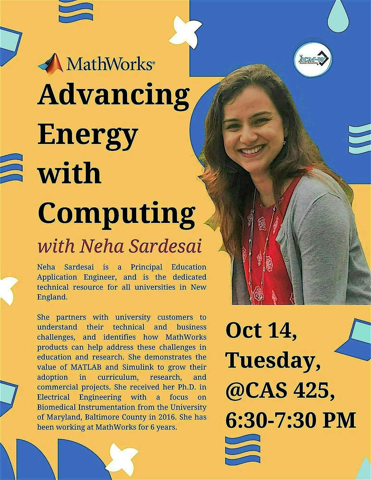ACM-W Advancing Energy through Computing with Neha Sardesai, 14 October | Event in Boston | AllEvents
