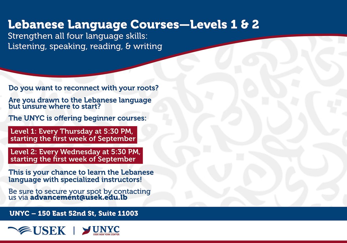 Lebanese Language Course at UNYC, 3 September | Event in New York | AllEvents