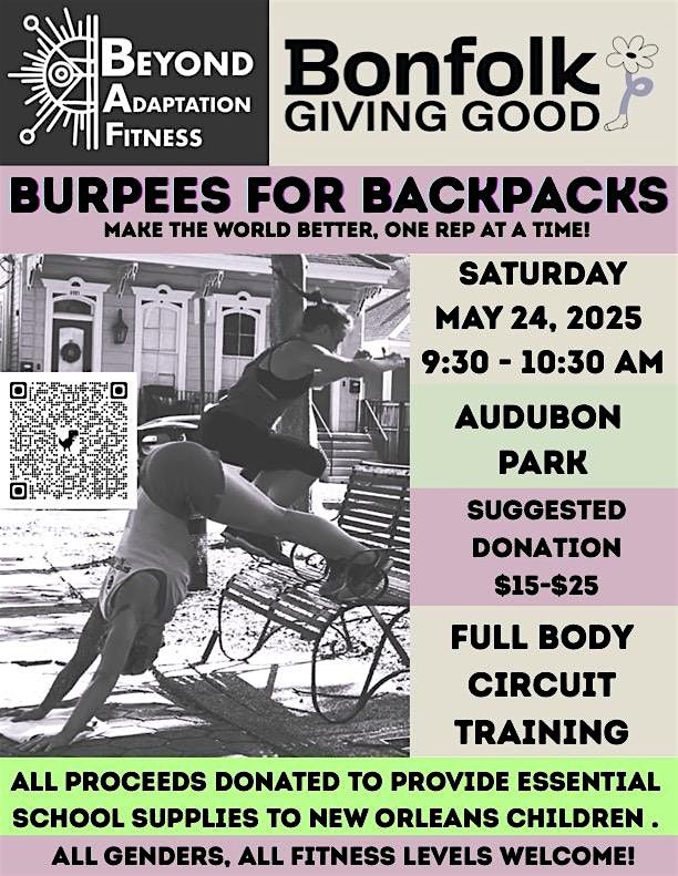 Burpees For Backpacks: Bonfolk Giving Good Charity Workout, 24 May | Event in New Orleans | AllEvents
