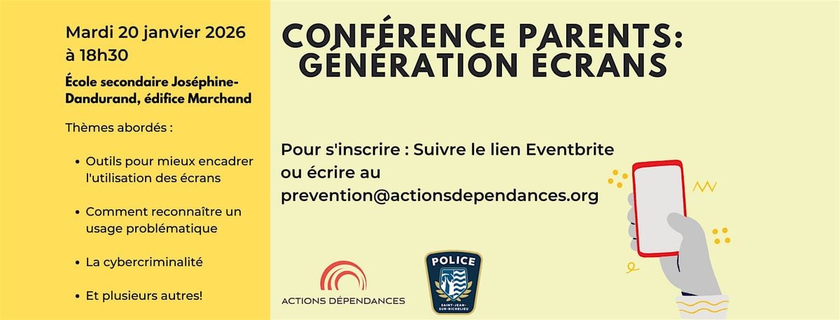Conférence parents: Génération Écrans, 20 January | Event in Saint-Jean-sur-Richelieu | AllEvents