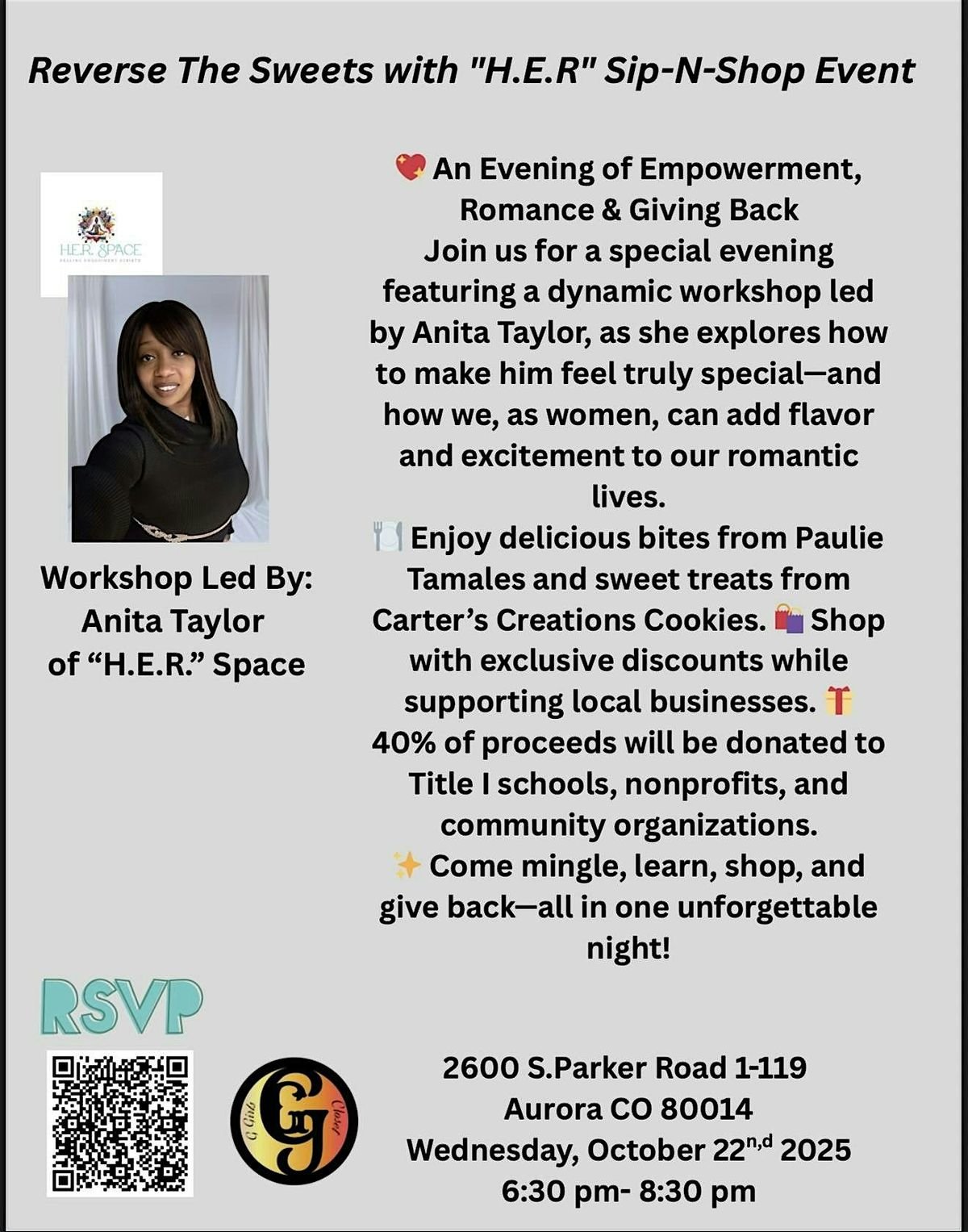 Reverse The Sweets with "H.E.R" Sip-N-Shop Event, 22 October | Event in Aurora | AllEvents