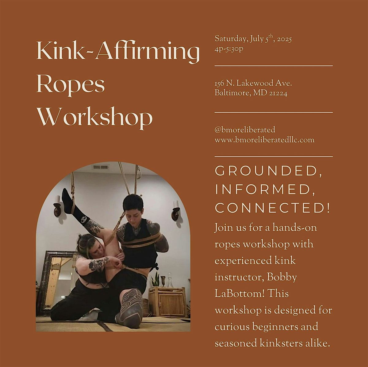 Kink-Affirming Ropes Workshop: Grounded, Informed, Connected, 5 July | Event in Baltimore | AllEvents