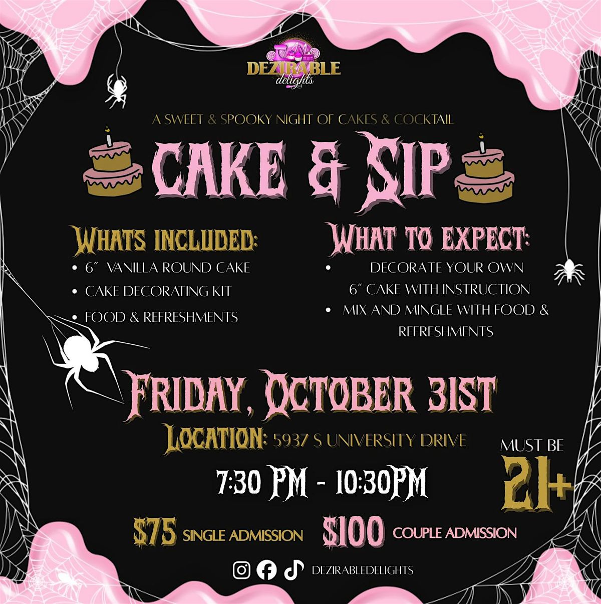 Dezirable Delights Cake & Sip, 31 October | Event in Davie | AllEvents