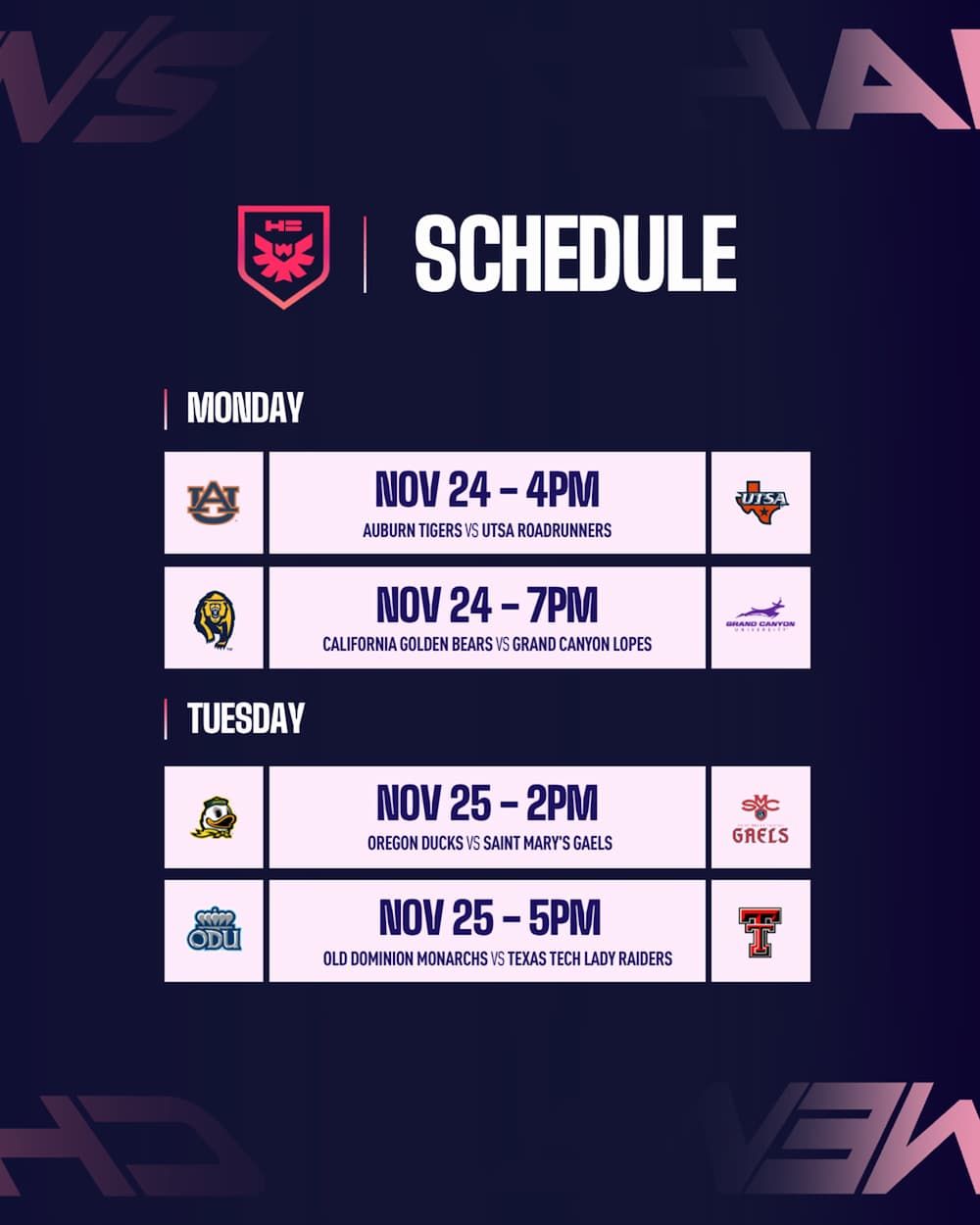 Hoopfest Basketball Women's Challenge: St. Marys vs. UNT  UTSA vs. Grand Canyon & Auburn vs. Cal - Session 3, 25 November