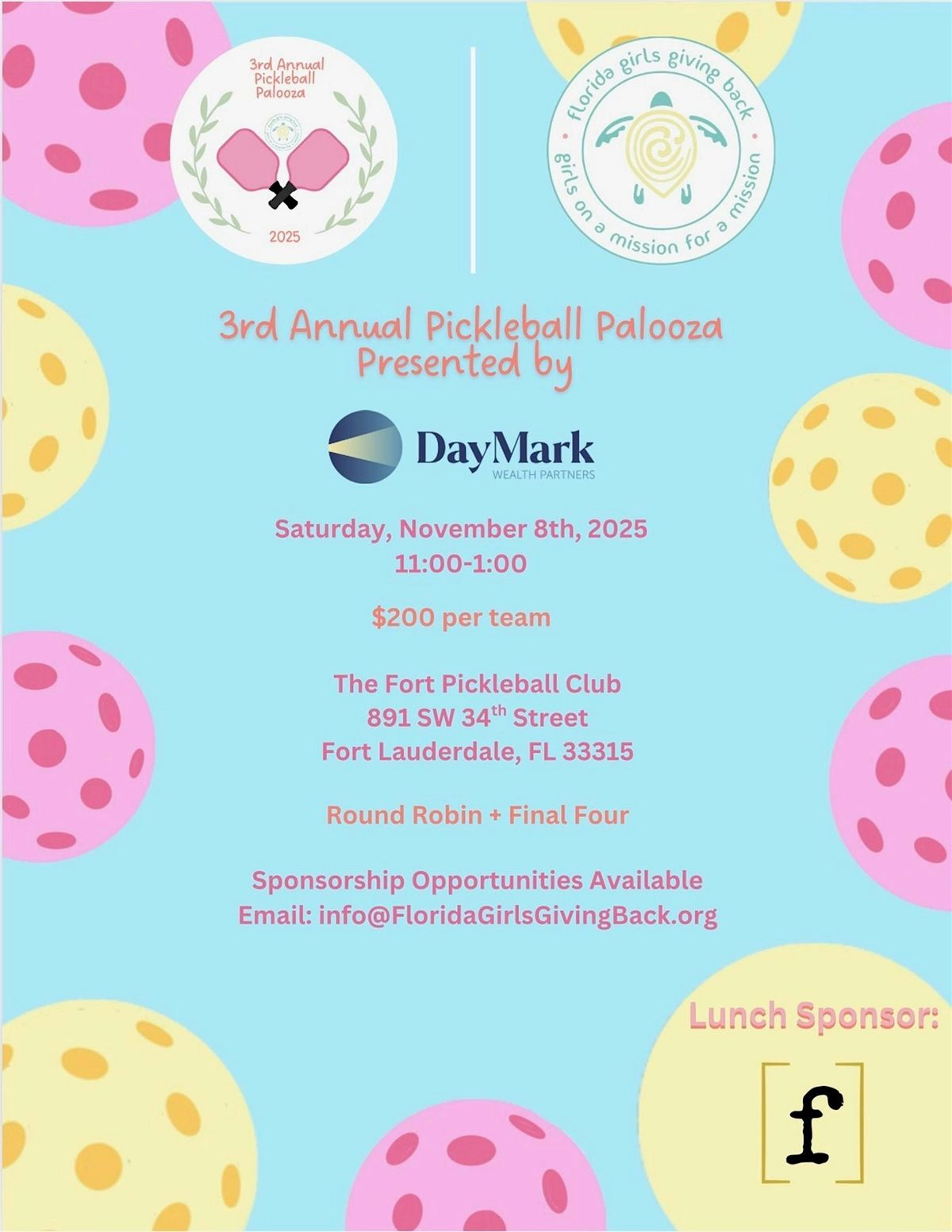 3rd Annual Pickleball Palooza presented by DayMark Wealth Partners, 8 November | Event in Fort Lauderdale