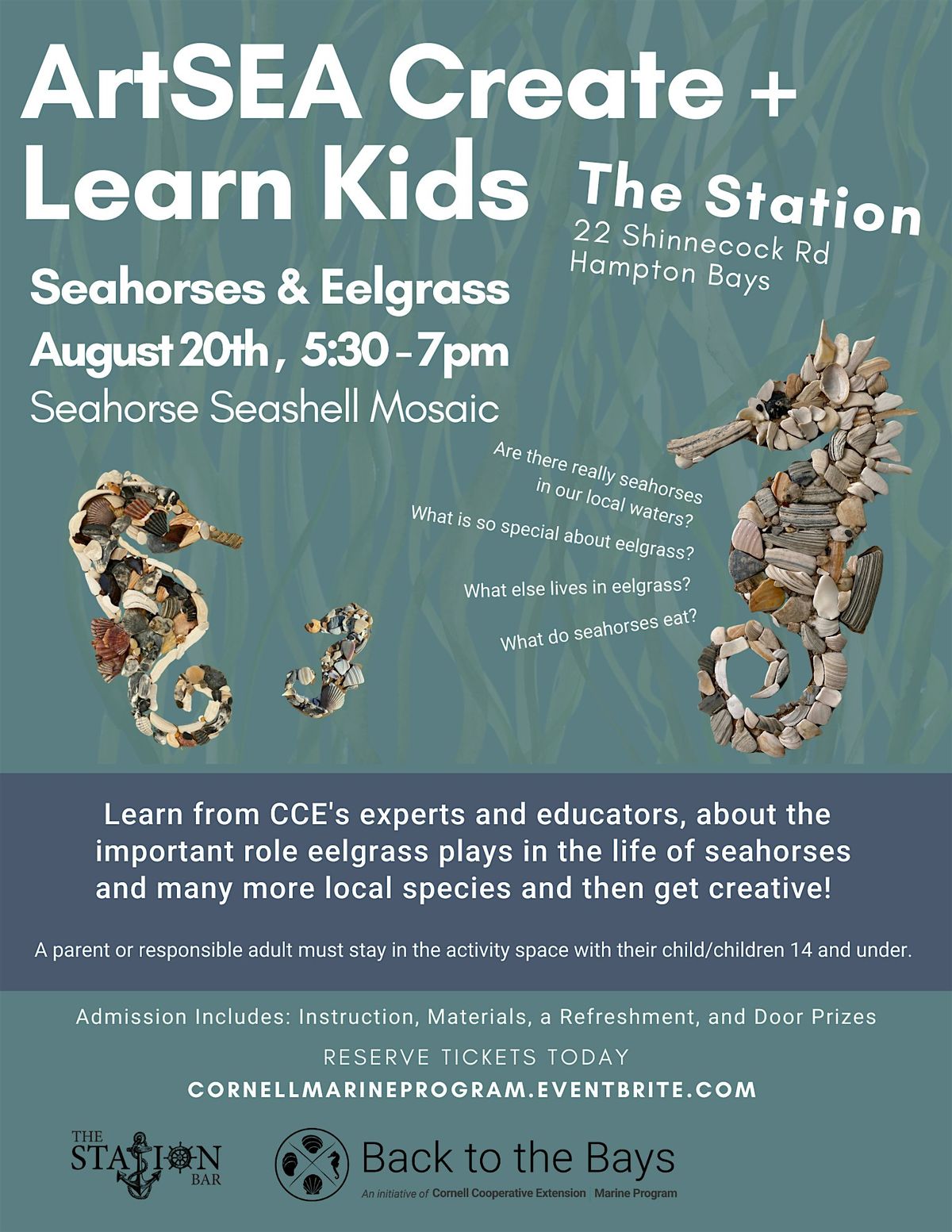 ArtSea Create & Learn Kids  Seahorses & Eelgrass.. Seahorse Shell Mosaic, 20 August | Event in Hampton Bays