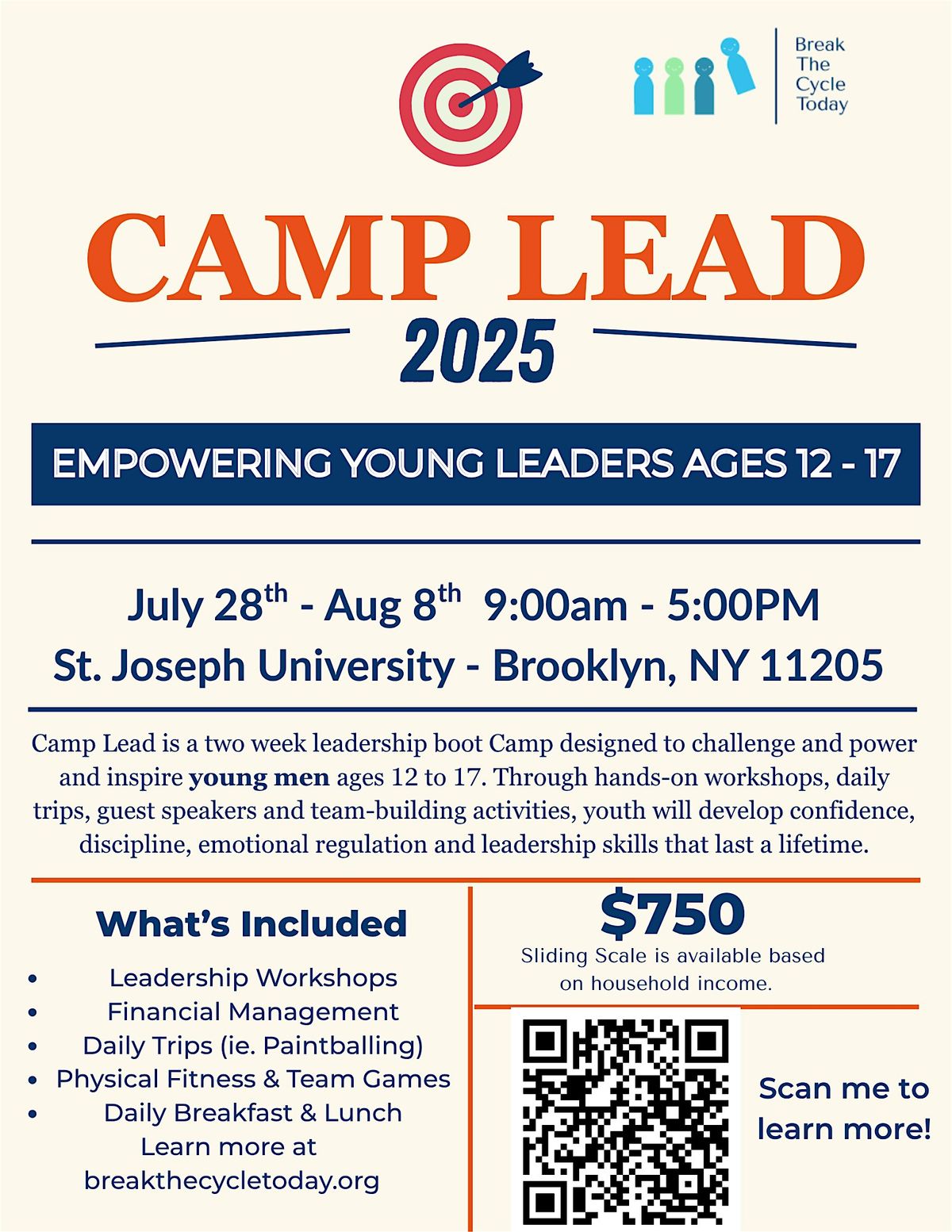 Break The Cycle Today: Summer Camp Lead 2025, 28 July | Event in Brooklyn | AllEvents