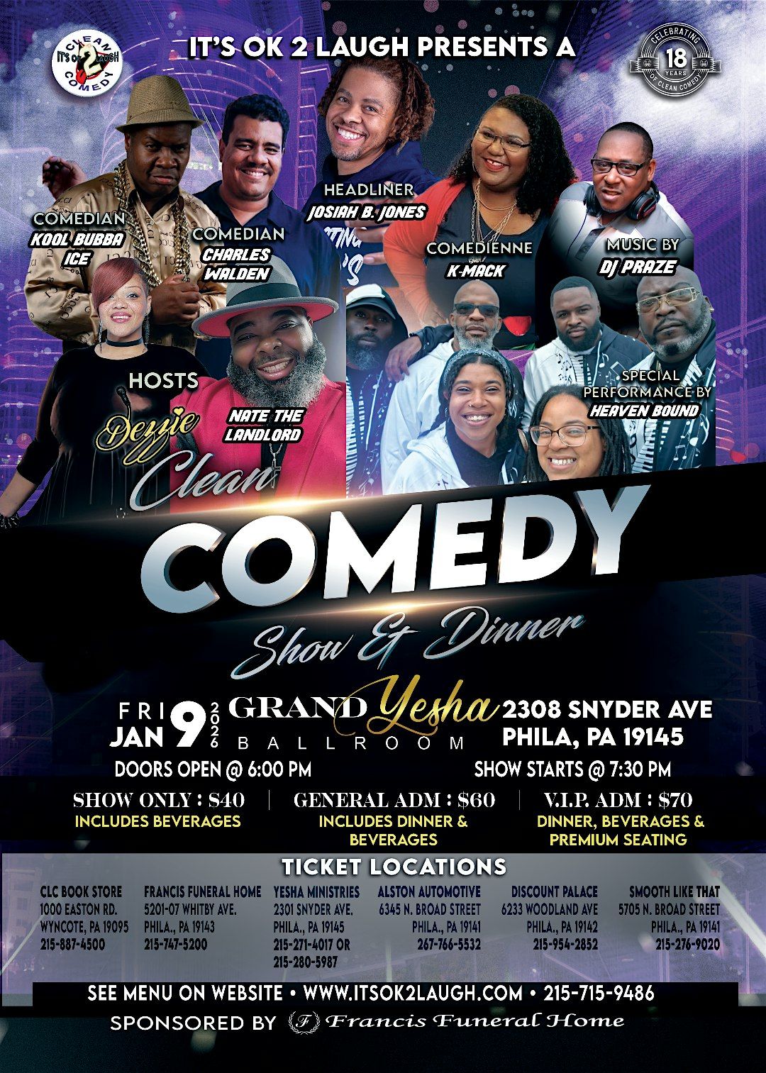 IT'S OK 2 LAUGH PRESENTS  A DINNER & CLEAN COMEDY SHOW, 9 January | Event in Philadelphia | AllEvents