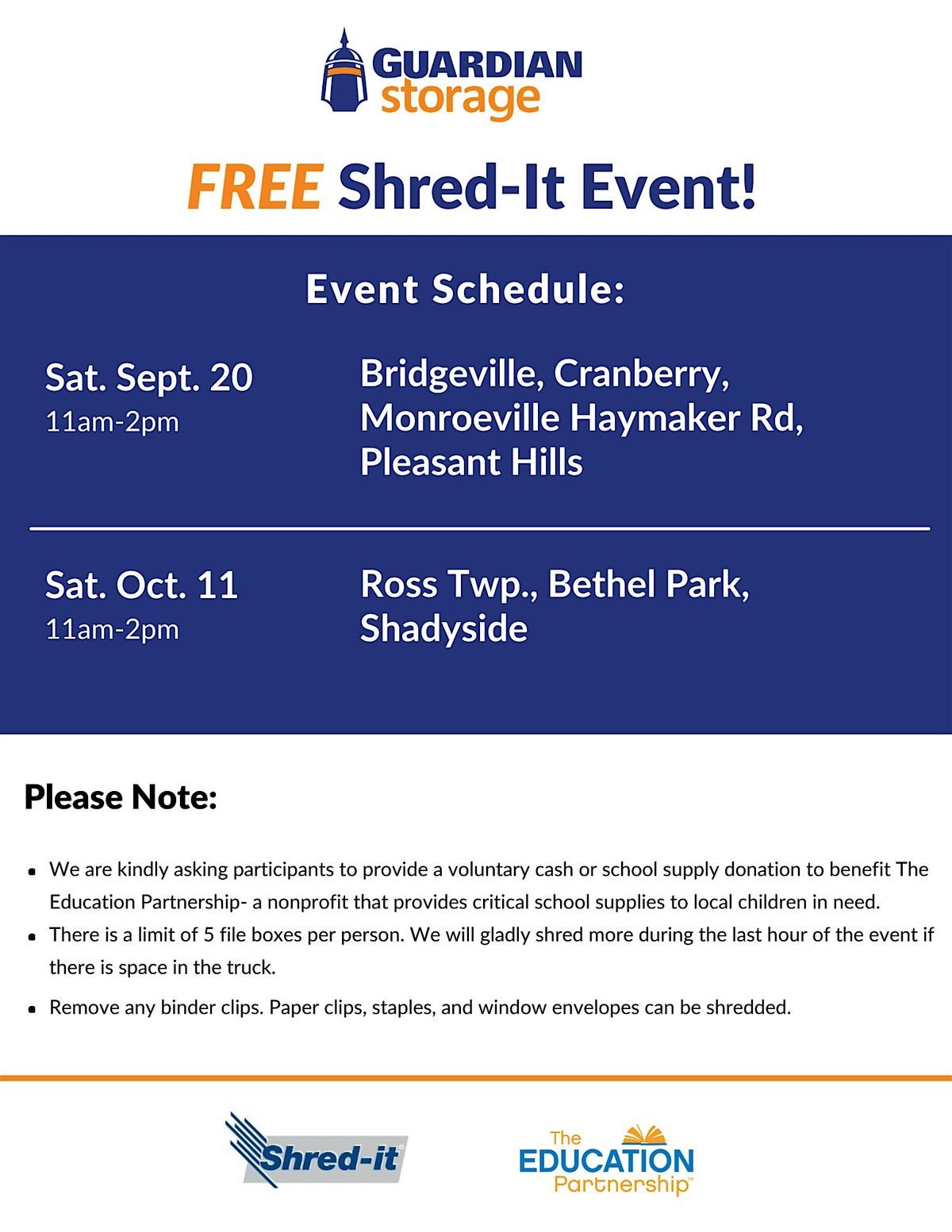 Guardian Storage 2025 Free Fall Shred-It Event, 11 October | Event in Pittsburgh | AllEvents