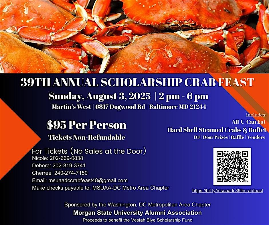MSUAA-DC Metro Area Chapter- 39th Annual Scholarship Crab Feast, 3 August | Event in Baltimore | AllEvents