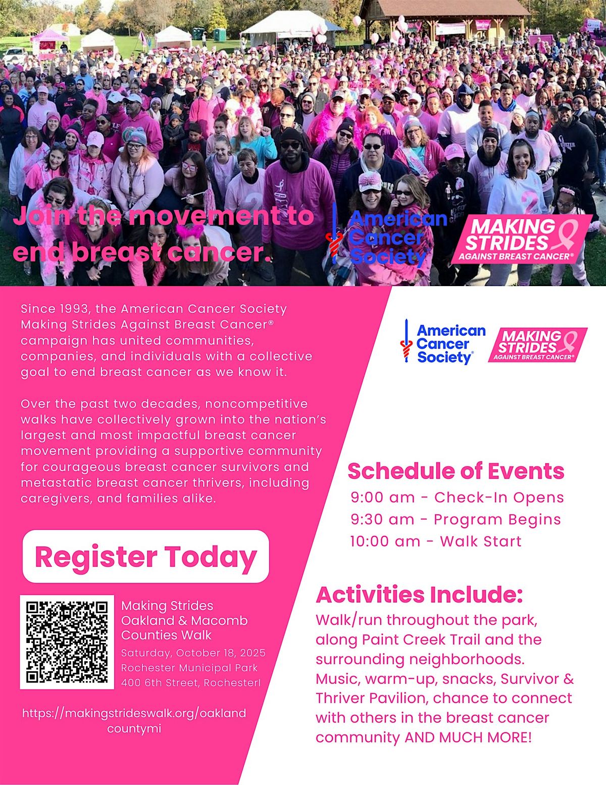 Making Strides Against Breast Cancer Oakland & Macomb Counties Walk, 18 October | Event in Rochester | AllEvents
