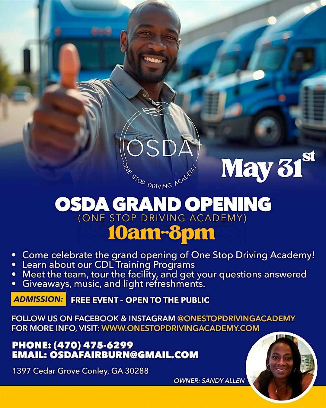 OSDA Grand Opening – One Stop Driving Academy, 31 May | Event in Conley | AllEvents
