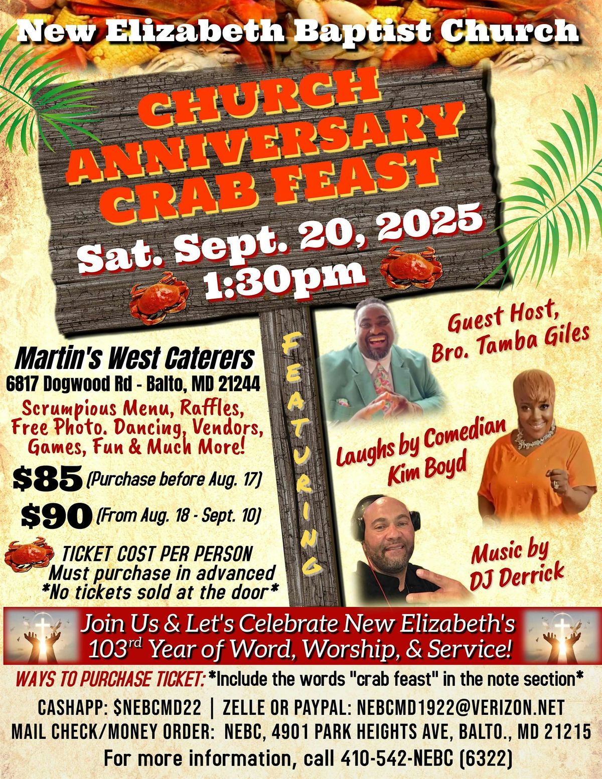 New Elizabeth Baptist Church Anniversary Crab Feast, 20 September | Event in Baltimore | AllEvents