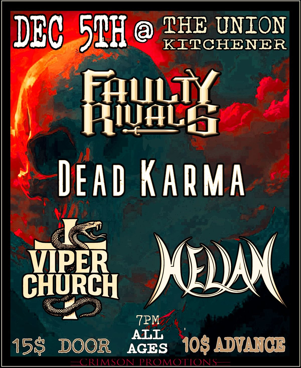 FAULTY RIVALS / DEAD KARMA / VIPER CURCH / HELIAN LIVE AT THE UNION, 5 December | Event in Kitchener | AllEvents
