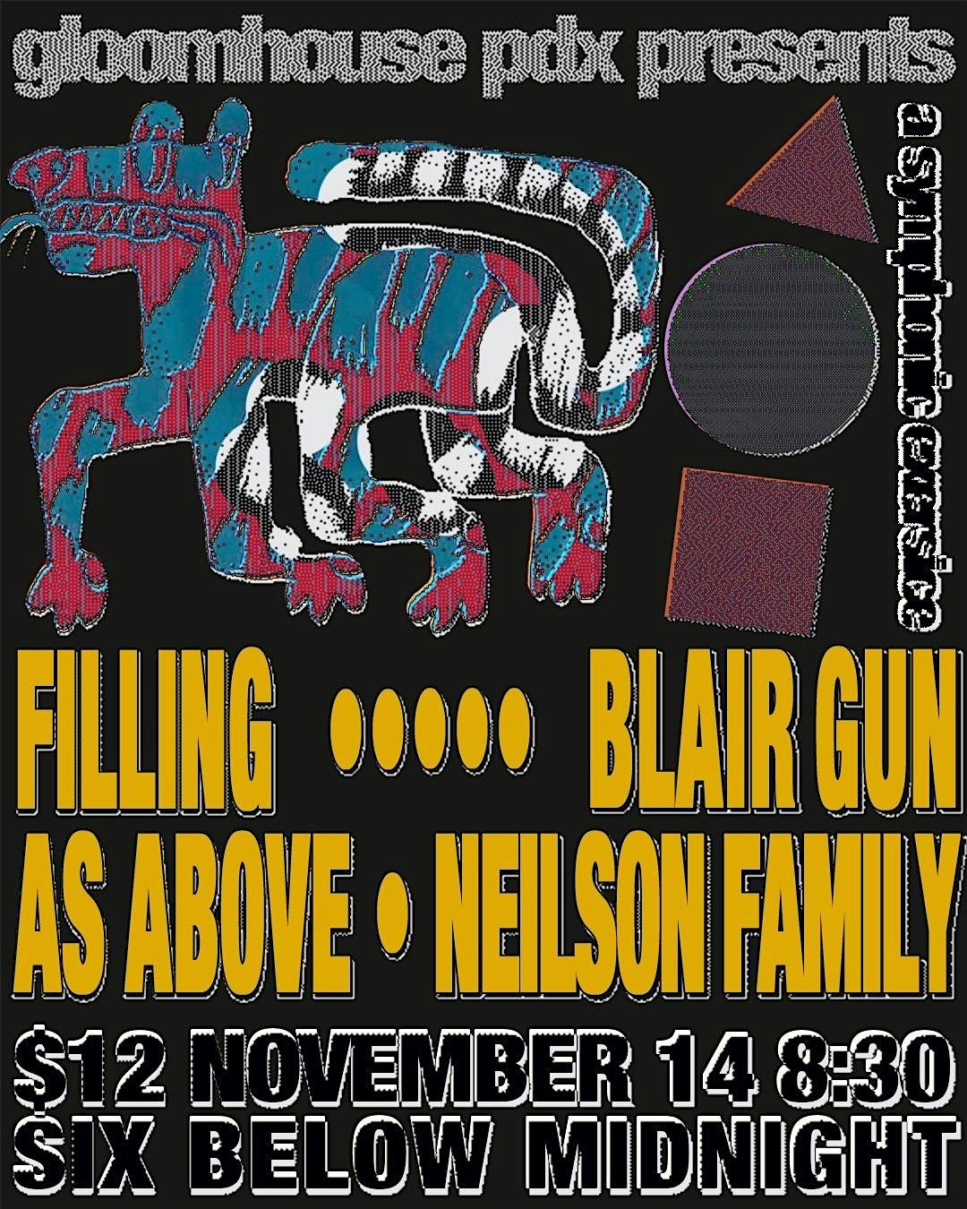 Neilson Family with As Above and Blair Gun + Filling, 14 November | Event in Portland | AllEvents