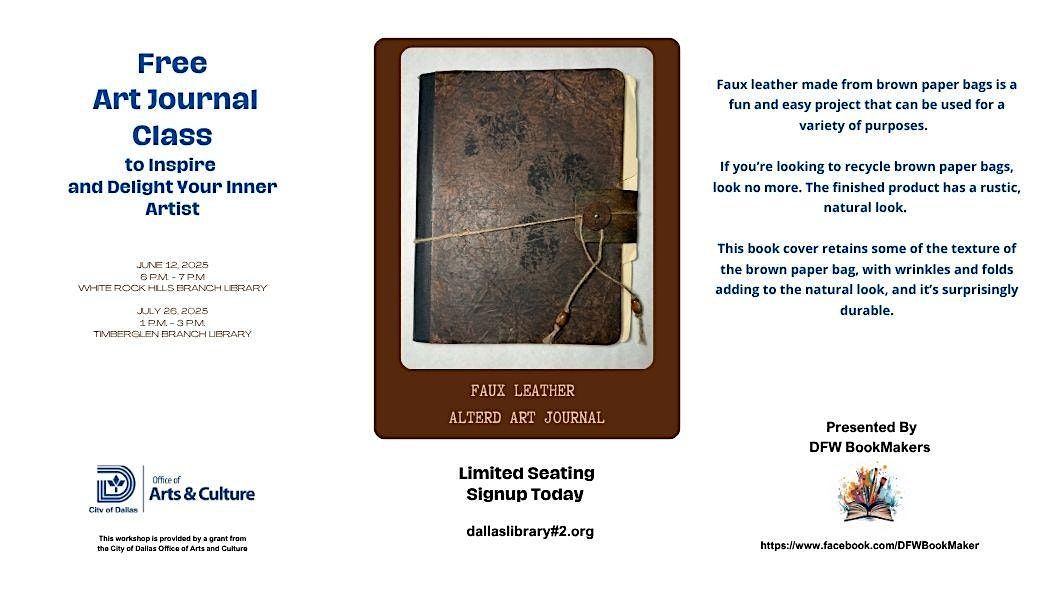Faux Leather Covered Altered Book, 26 July | Event in Dallas | AllEvents