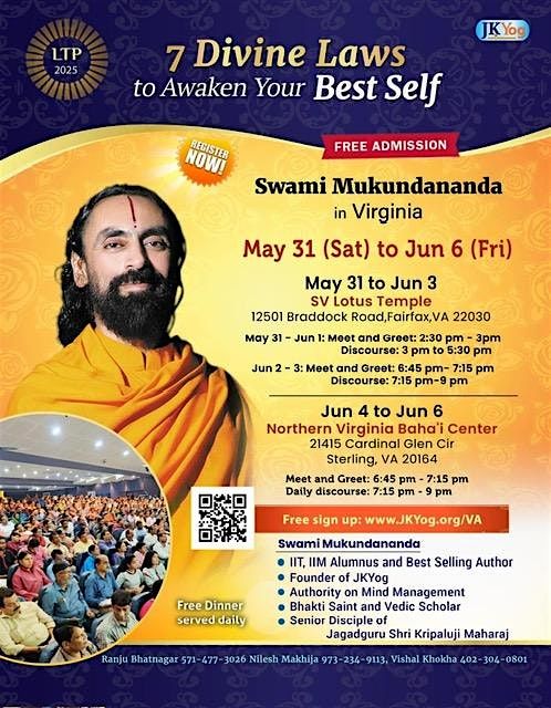 Join Swami Mukundananda in Virginia – Transform Your Life!, 31 May | Event in Fairfax | AllEvents