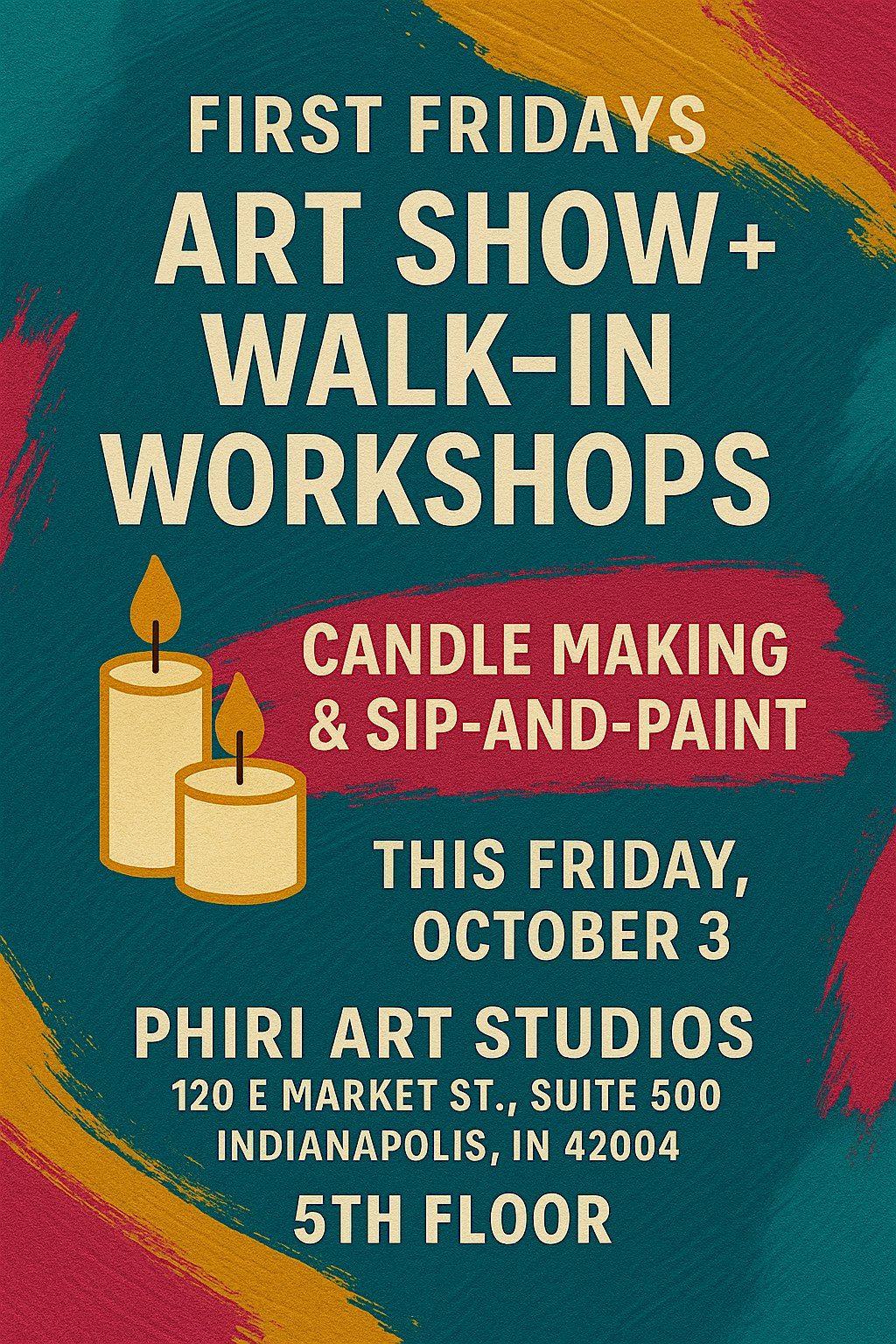 First Friday's Art Show + Walk In Workshops | Candle Making & Paint, 3 October | Event in Indianapolis