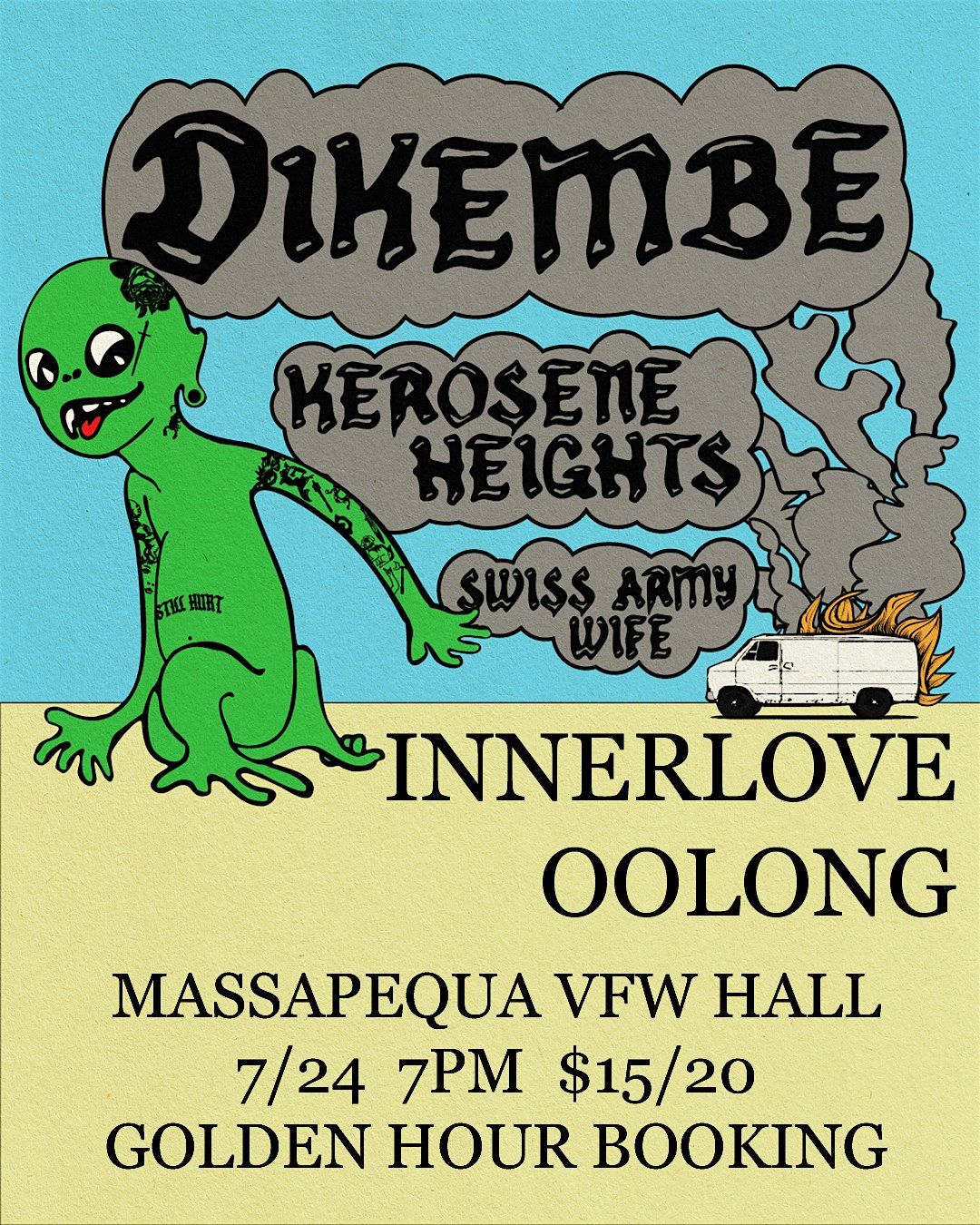 GOLDEN HOUR BOOKING PRESENTS: DIKEMBE, KEROSENE HEIGHTS, SWISS ARMY WIFE, 24 July | Event in Massapequa | AllEvents