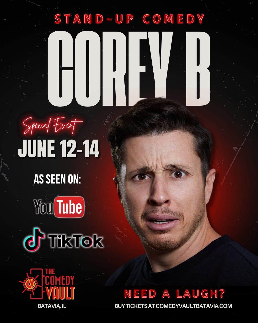 Corey B at Funny Bone - Des Moines, 9 May | Event in West Des Moines | AllEvents