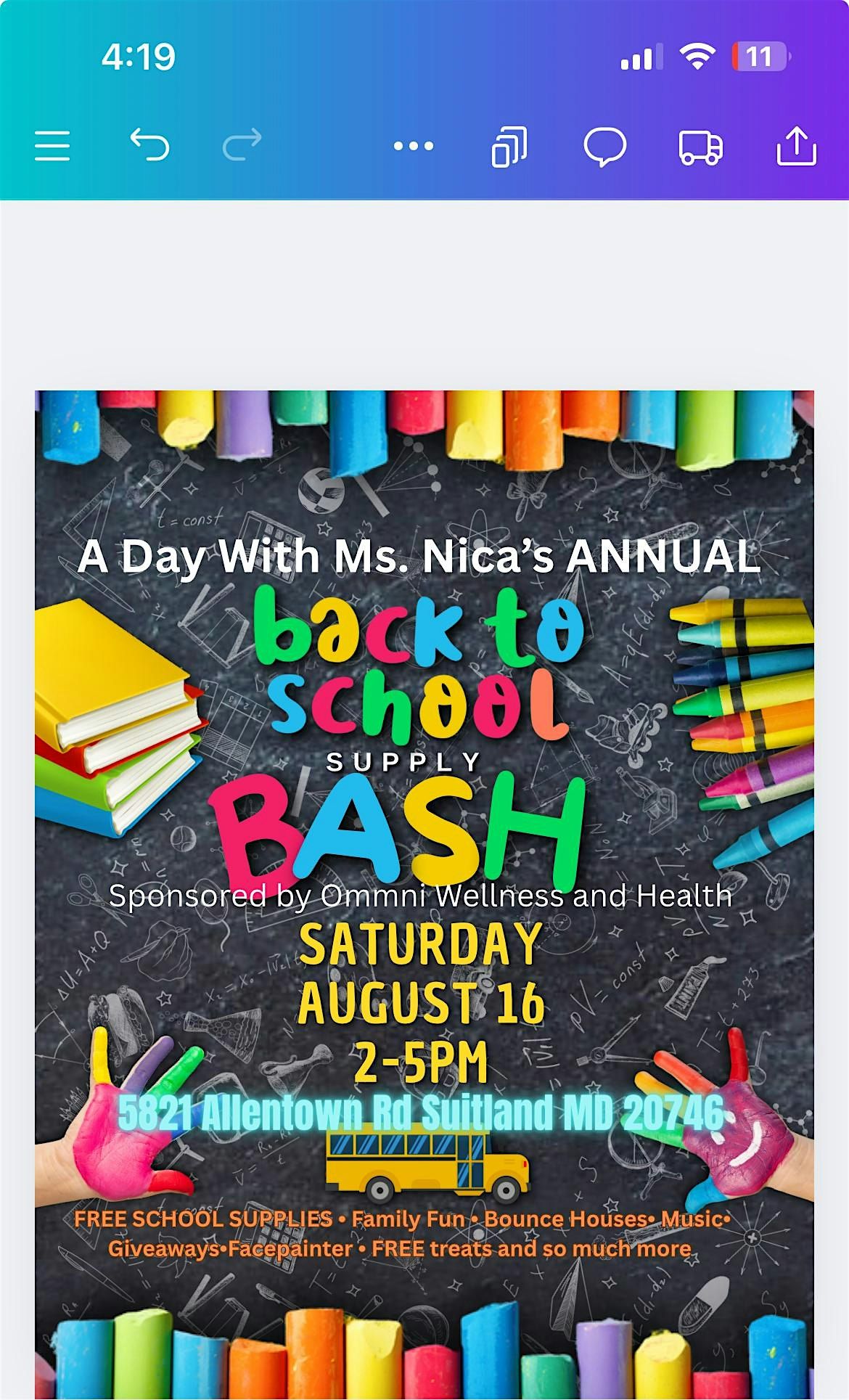 A Day with Ms. Nica’s Annual Back to School BASH, 16 August | Event in Camp Springs | AllEvents