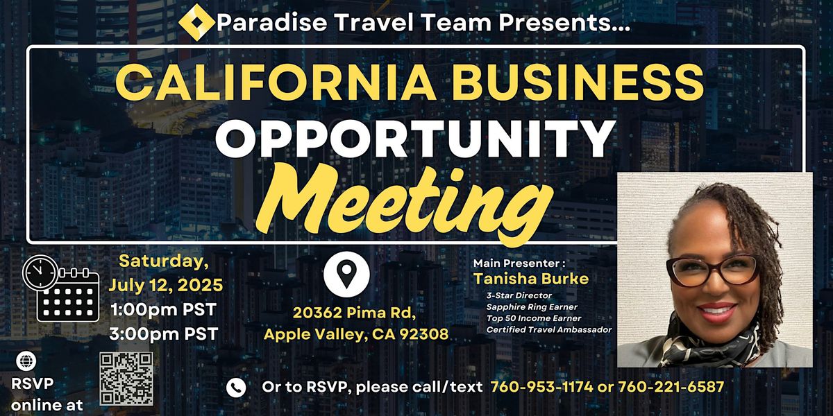 California Business Opportunity Meeting, 12 July | Event in Apple Valley | AllEvents