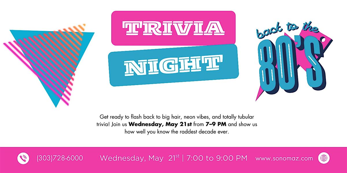 Trivia Night | 80s Night, 21 May | Event in Lone Tree | AllEvents